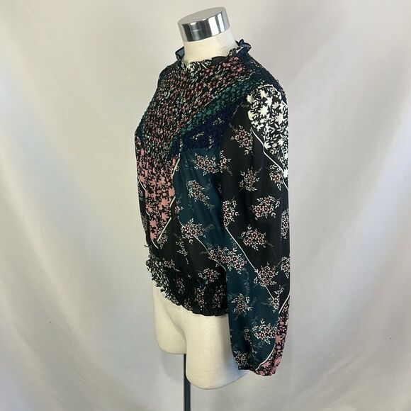 Tracy Reese Navy Multi Print With Elastic Trim  Top - Picture 3 of 6